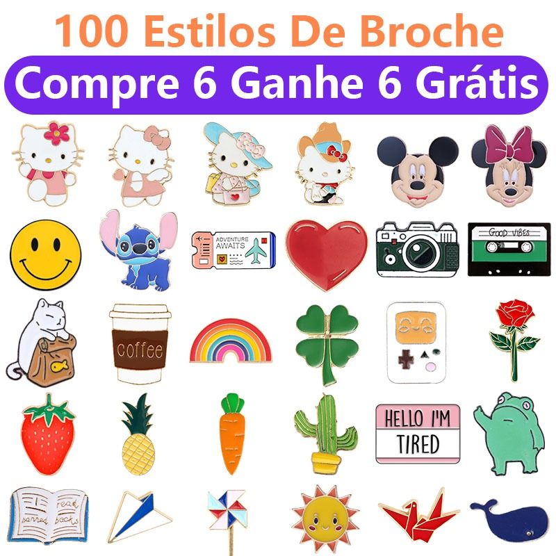 Compre 6 Ganhe 6 Grátis】80 Estilos Moda Broche Dos Desenhos Animados Bonito Liga Alfinetes Badge Pin