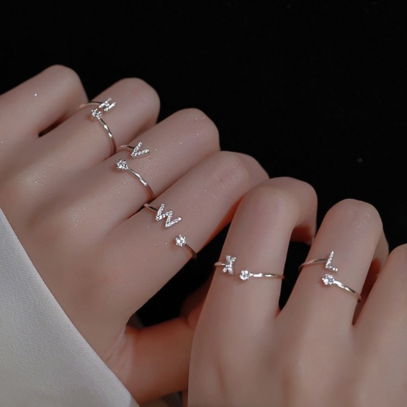 Anel De Letra Az Ajustável Em Prata Moderno Com Diamantes Micro Pave , Presente Perfeito Para Mulher