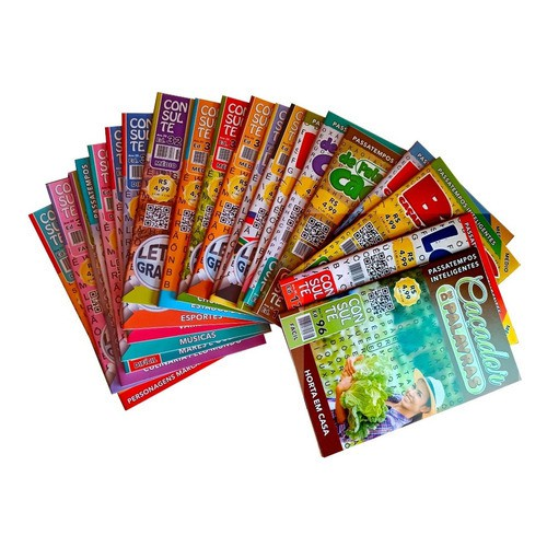 Kit 50 revistas passatempo caça palavras sem repetição variadas capas letrão letras grandes
